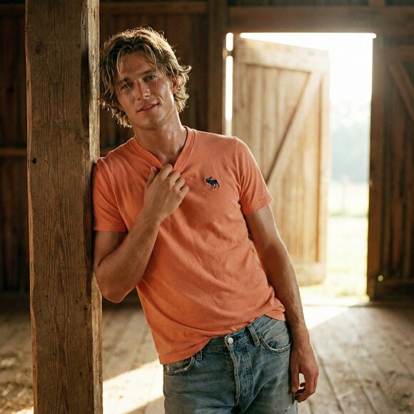Abercrombie & Fitch Other - Abercrombie & Fitch Men’s M V-Neck Orange Cotton Tee Y2K Preppy Minimalist 90s